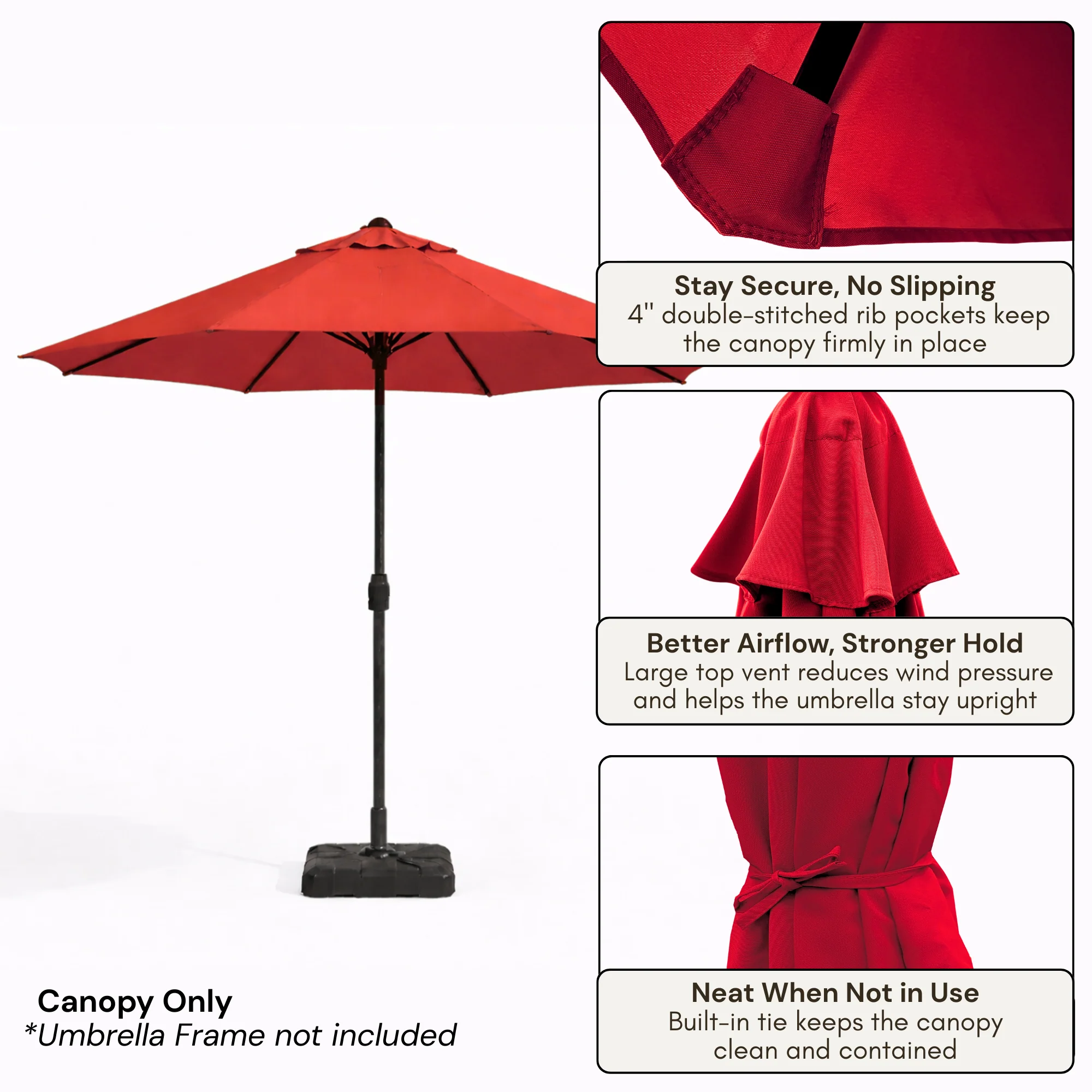 9ft Market Patio Umbrella 6 Rib Replacement Canopy Red - Image 3