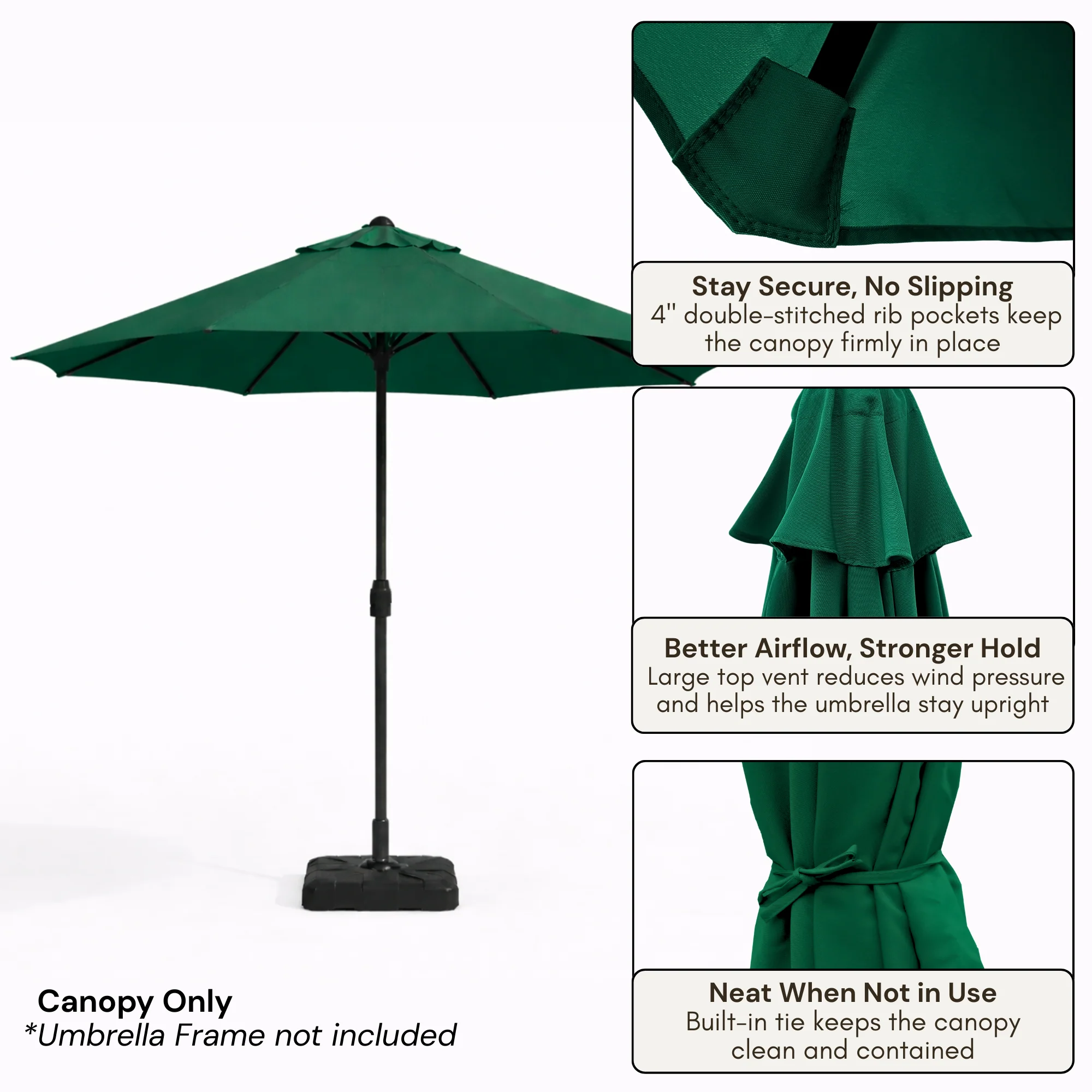 9ft Market Patio Umbrella 8 Rib Replacement Canopy Hunter Green - Image 3