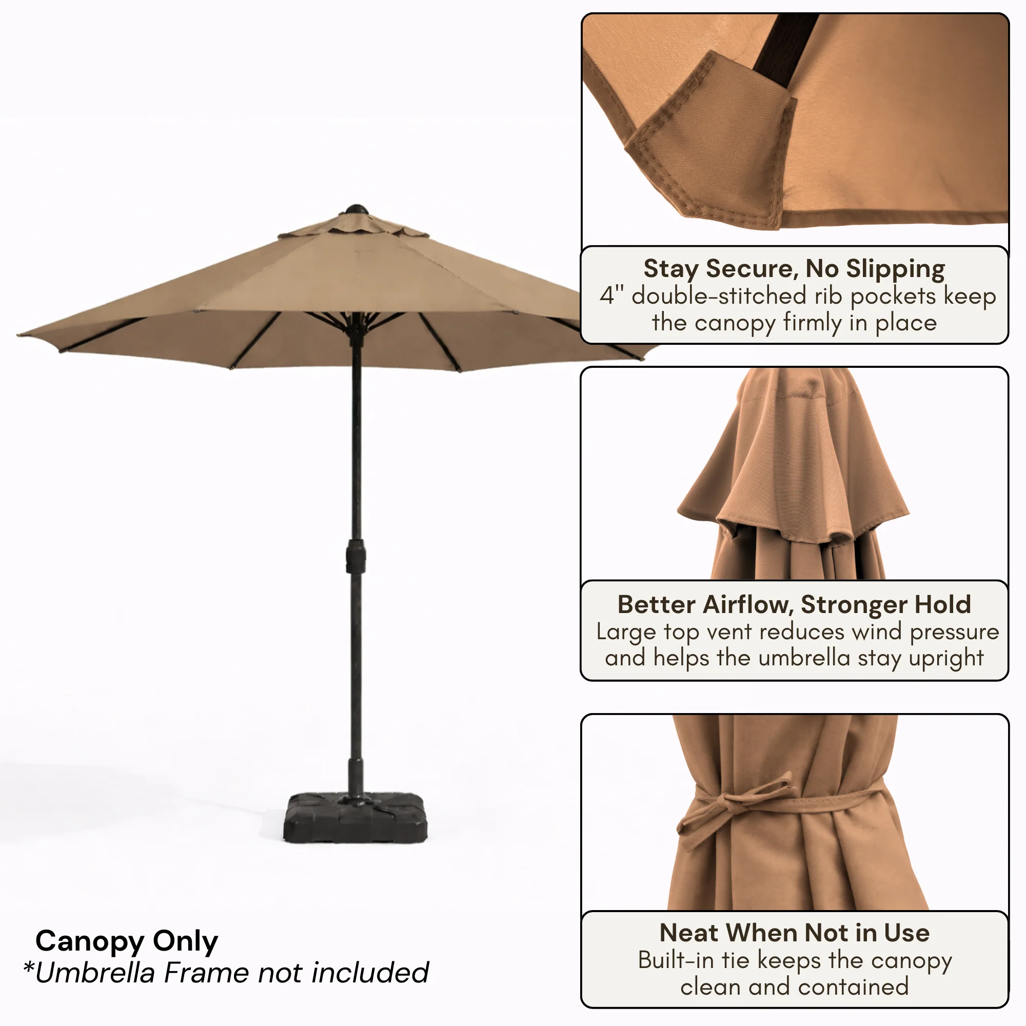9ft Market Patio Umbrella 8 Rib Replacement Canopy Mocha Mousse - Image 3