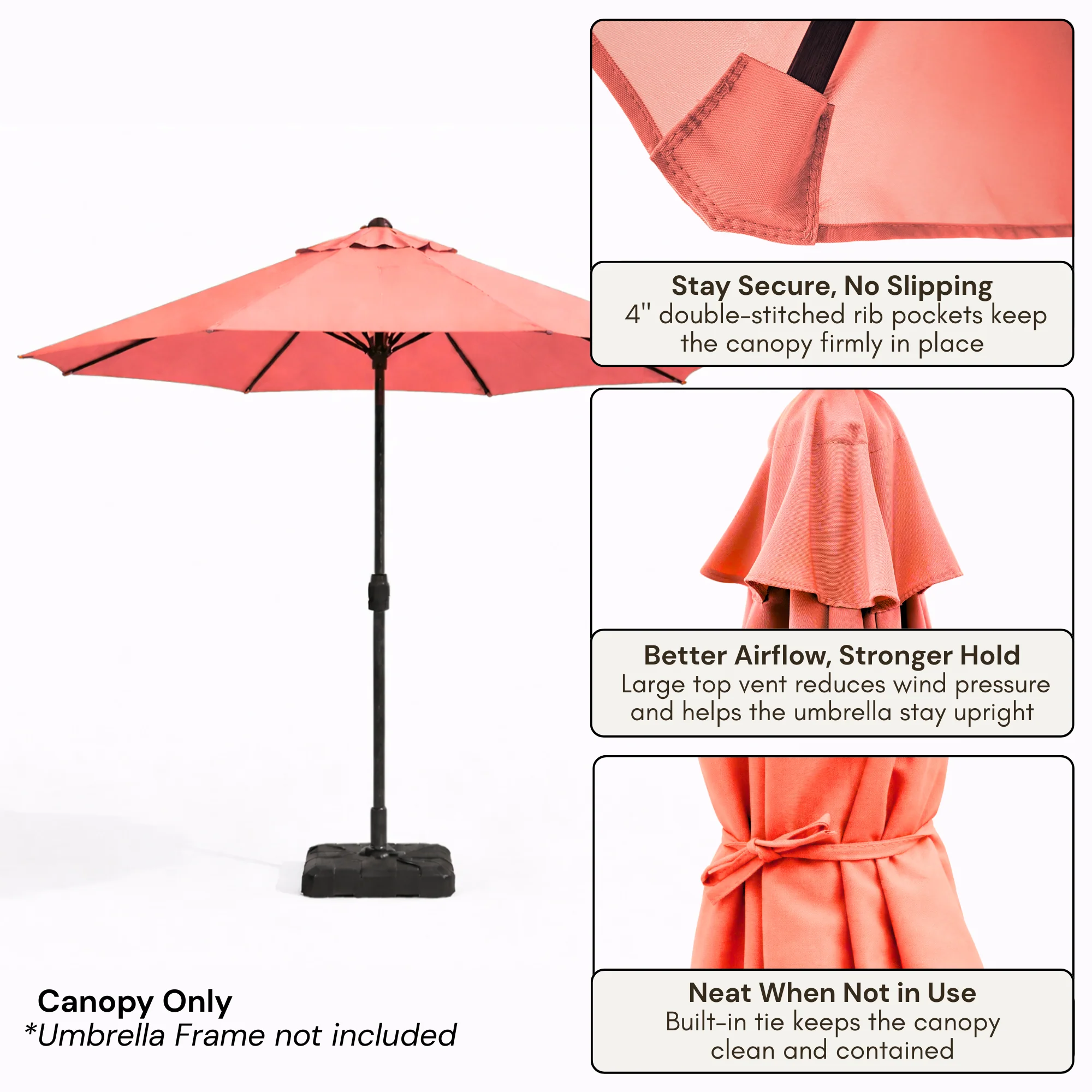 9ft Market Patio Umbrella 8 Rib Replacement Canopy Peach Coral - Image 4