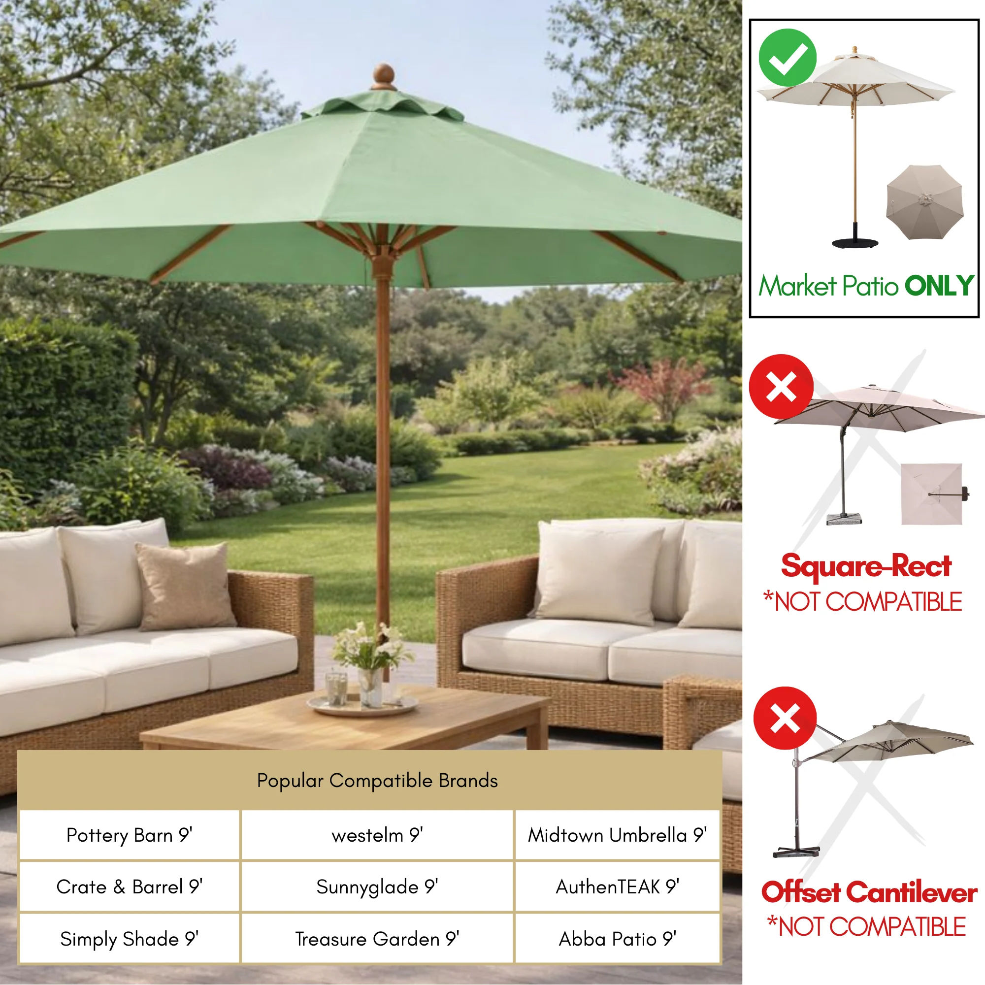 9ft Market Patio Umbrella 8 Rib Replacement Canopy Seafoam Green - Image 5
