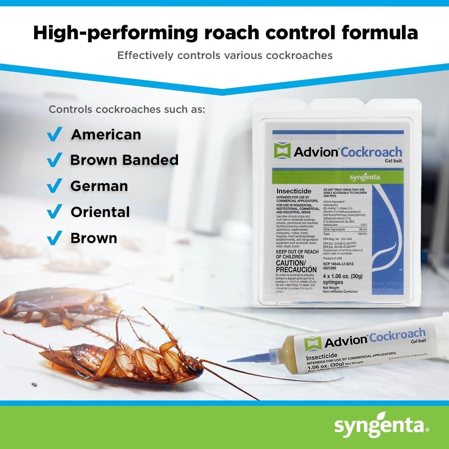 Advion Cockroach Gel Bait, 4 Tubes x 30-Grams, 4 Plunger and 4 Tips, German Roach Insect Pest Control, Indoor and Outdoor Use, Roach Killer Gel for American, German and Other Major Cockroach Species - Image 4