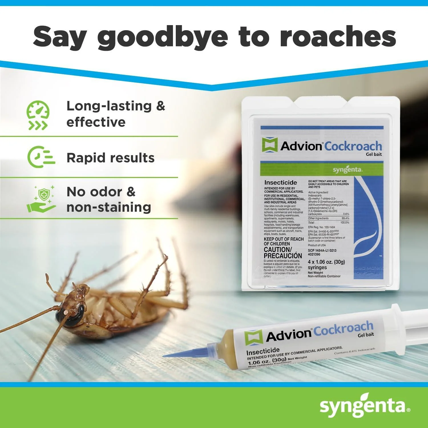 Advion Cockroach Gel Bait, 4 Tubes x 30-Grams, 4 Plunger and 4 Tips, German Roach Insect Pest Control, Indoor and Outdoor Use, Roach Killer Gel for American, German and Other Major Cockroach Species - Image 7