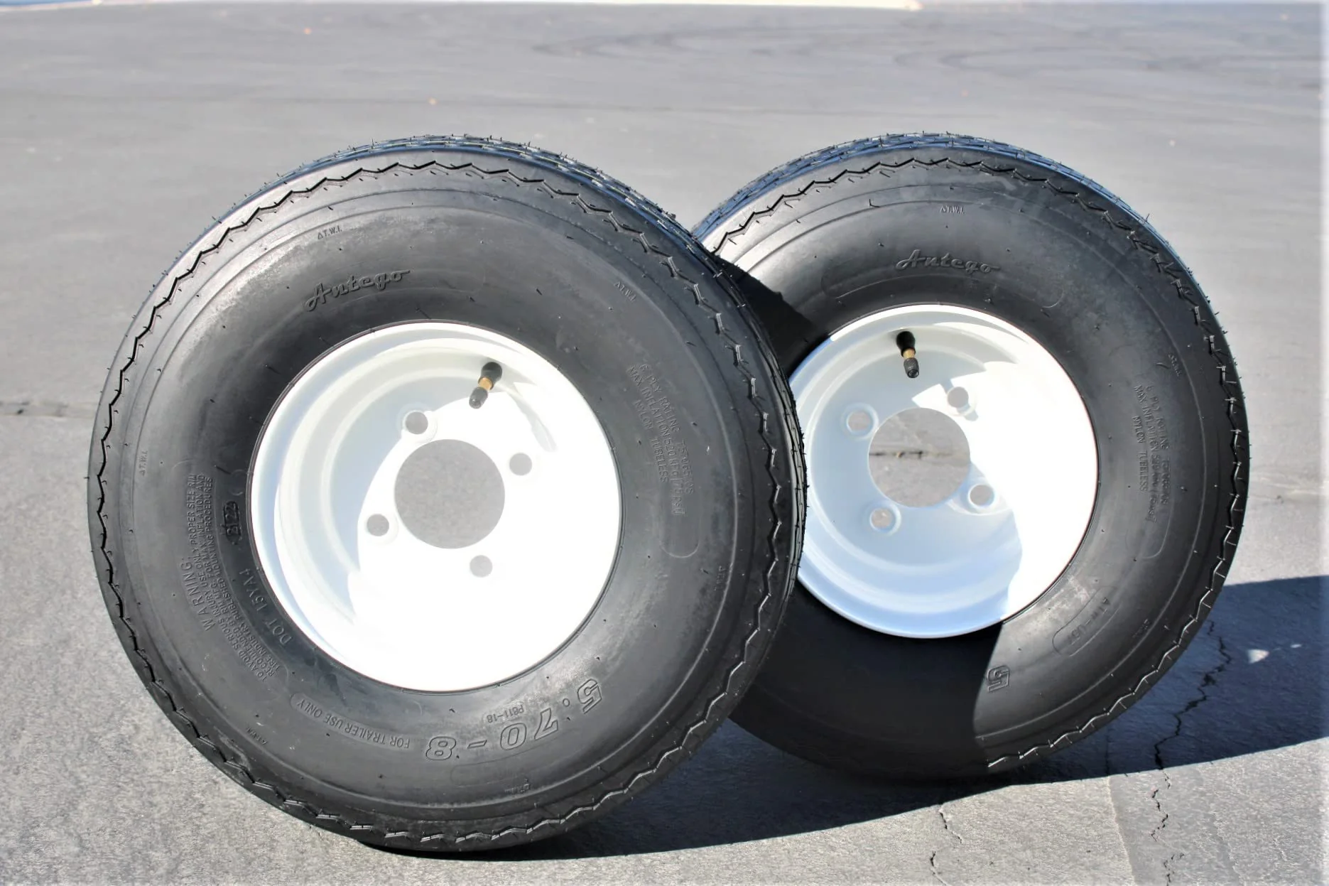 Antego Tire and Wheel (Set of 2) 5.70x8 Trailer Tire and Wheel Assemblies, White 4 Lug Trailer Tires and Wheels, 6 Ply, Load Range C - Image 2