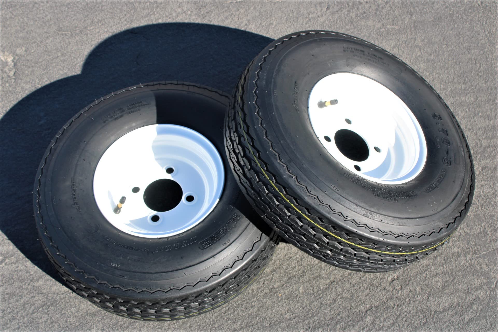 Antego Tire and Wheel (Set of 2) 5.70x8 Trailer Tire and Wheel Assemblies, White 4 Lug Trailer Tires and Wheels, 6 Ply, Load Range C - Image 4