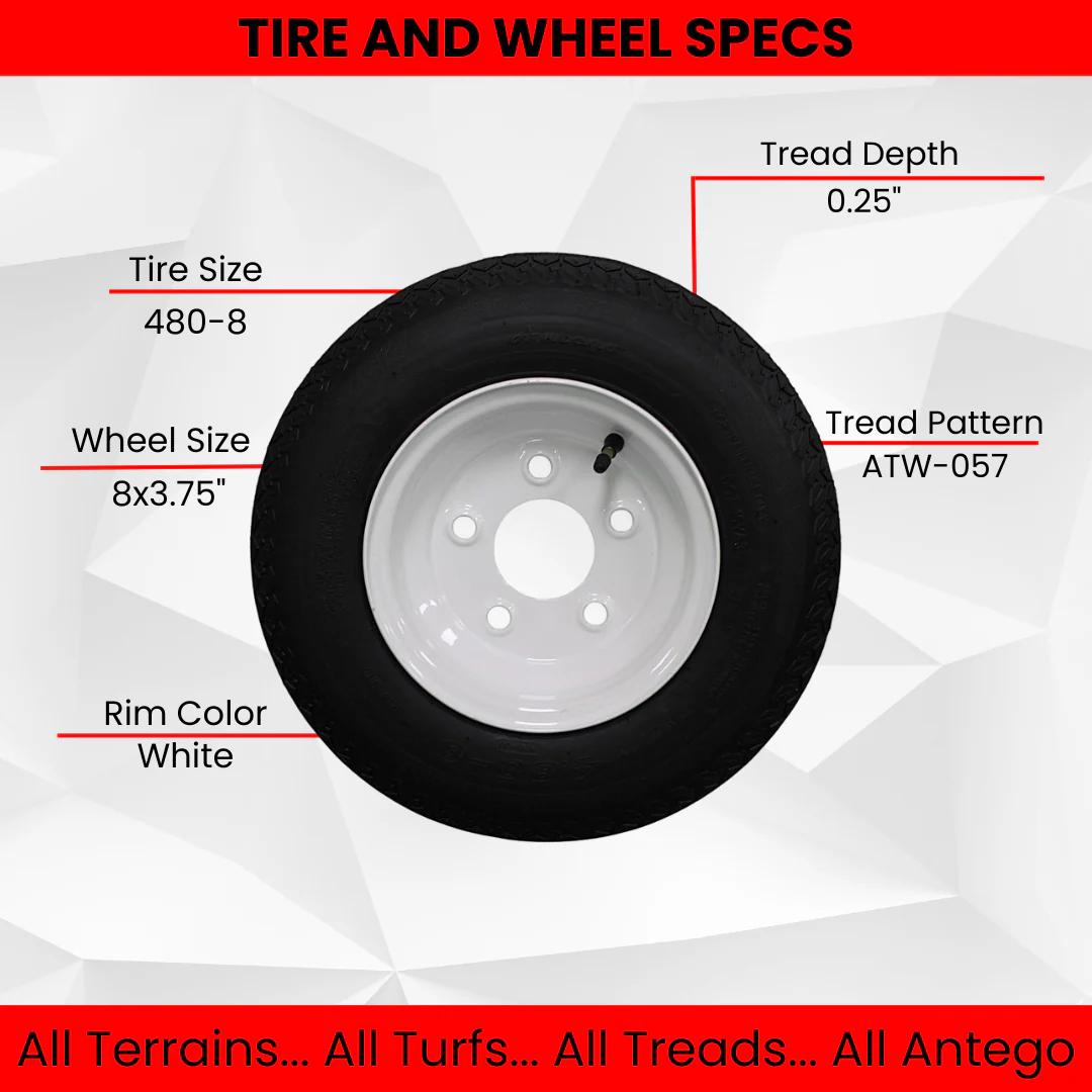 Antego Tire and Wheel (Set of 2) 4.80-8 Tire and Wheel Assemblies, White 5 Lug Trailer Tires and Wheels, 6 Ply, Load Range C - Image 2
