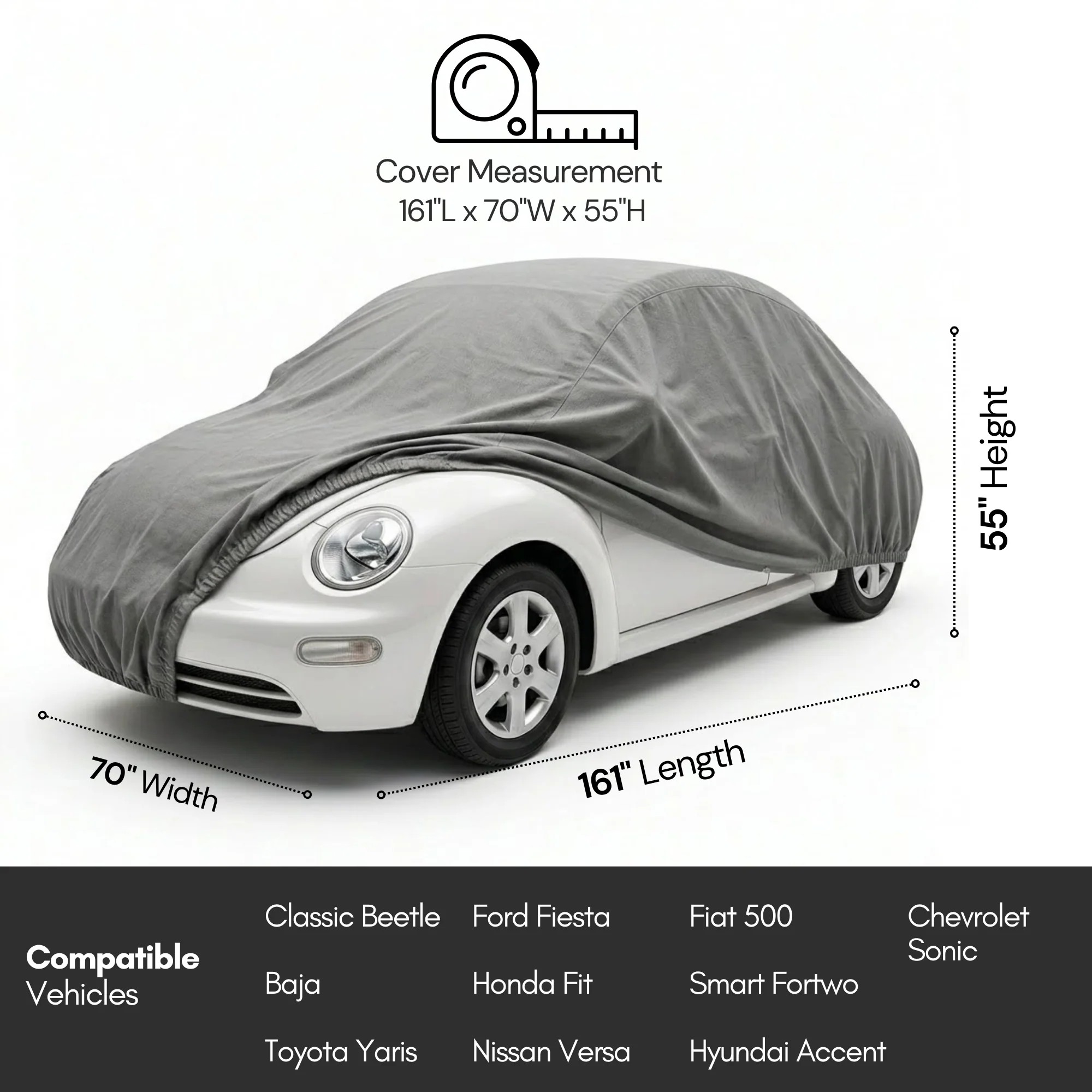 Car Cover for Volkswagen Beetle, Sports car 3 layer 161"L x 70"W x 55"H - Image 3