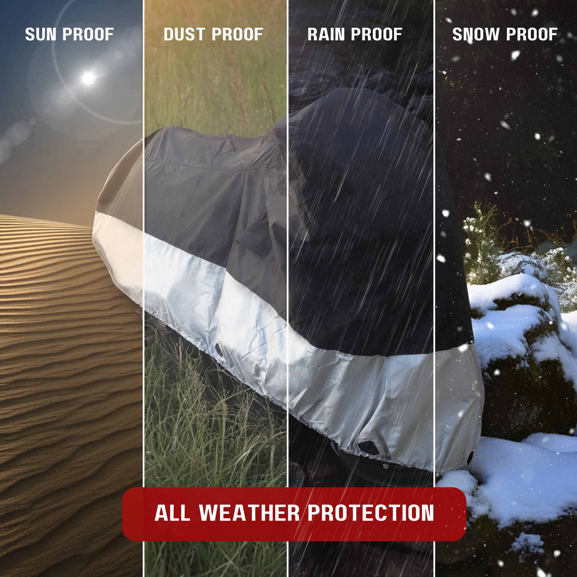 Deluxe All Season Light Weight Motorcycle Cover (L) Black - Image 4