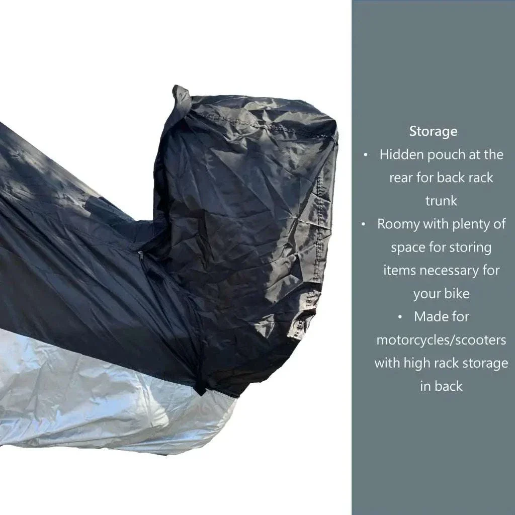 Deluxe Motorcycle Cover with Back Rack Trunk Pouch (XL) Black - Image 7