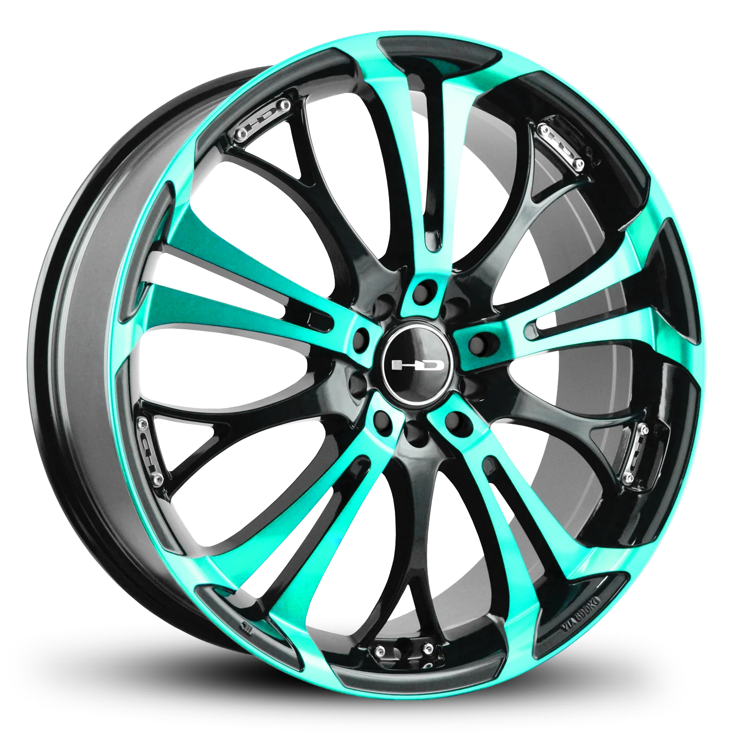 HD Wheels Spinout 18x7.5 +40 5x100/5x114.3mm 73.1mm Gloss Teal&BK/Machined Face