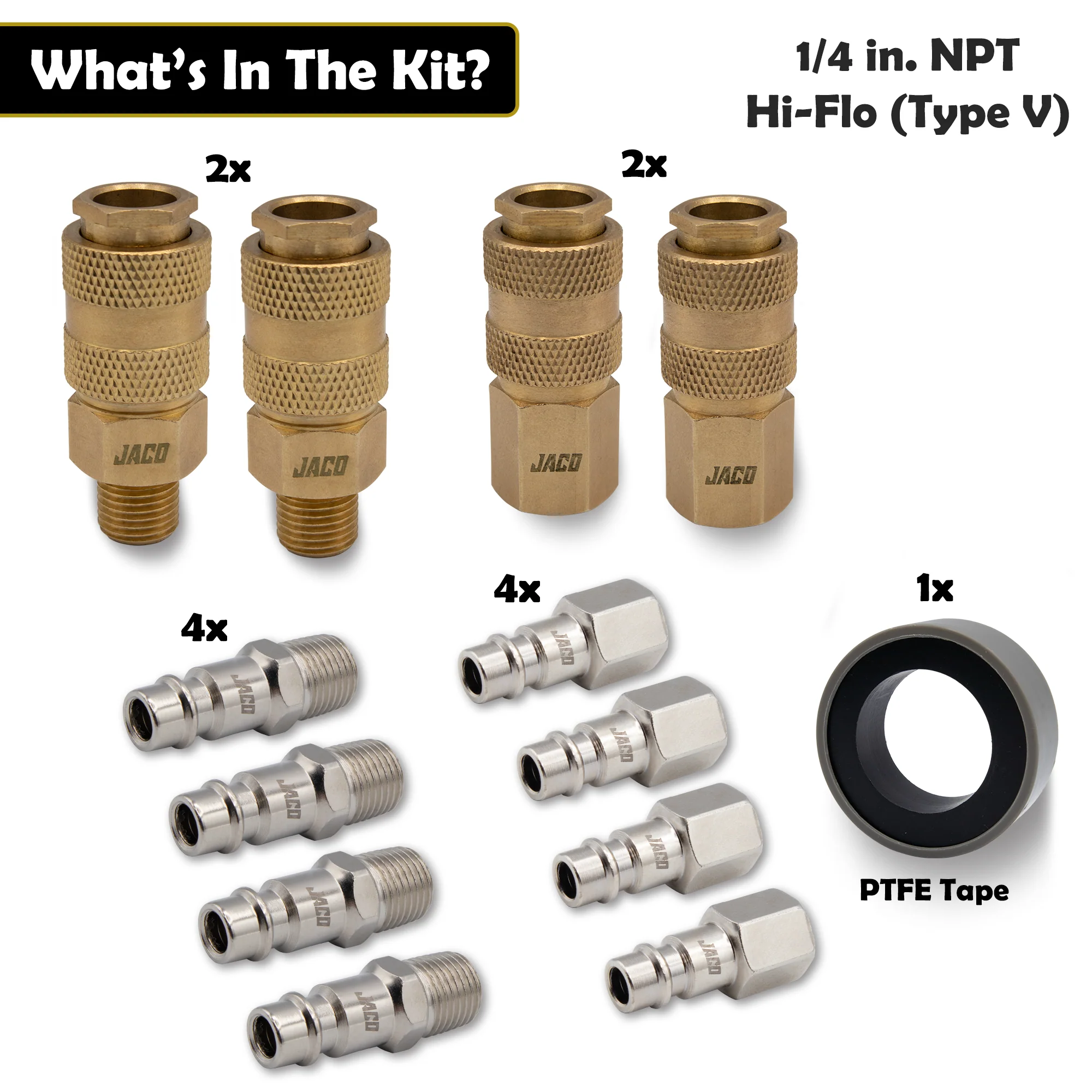 Hi-Flo Quick Connect Air Fittings | Plug & Coupler Kit - 1/4" NPT (Set of 12) - Image 2