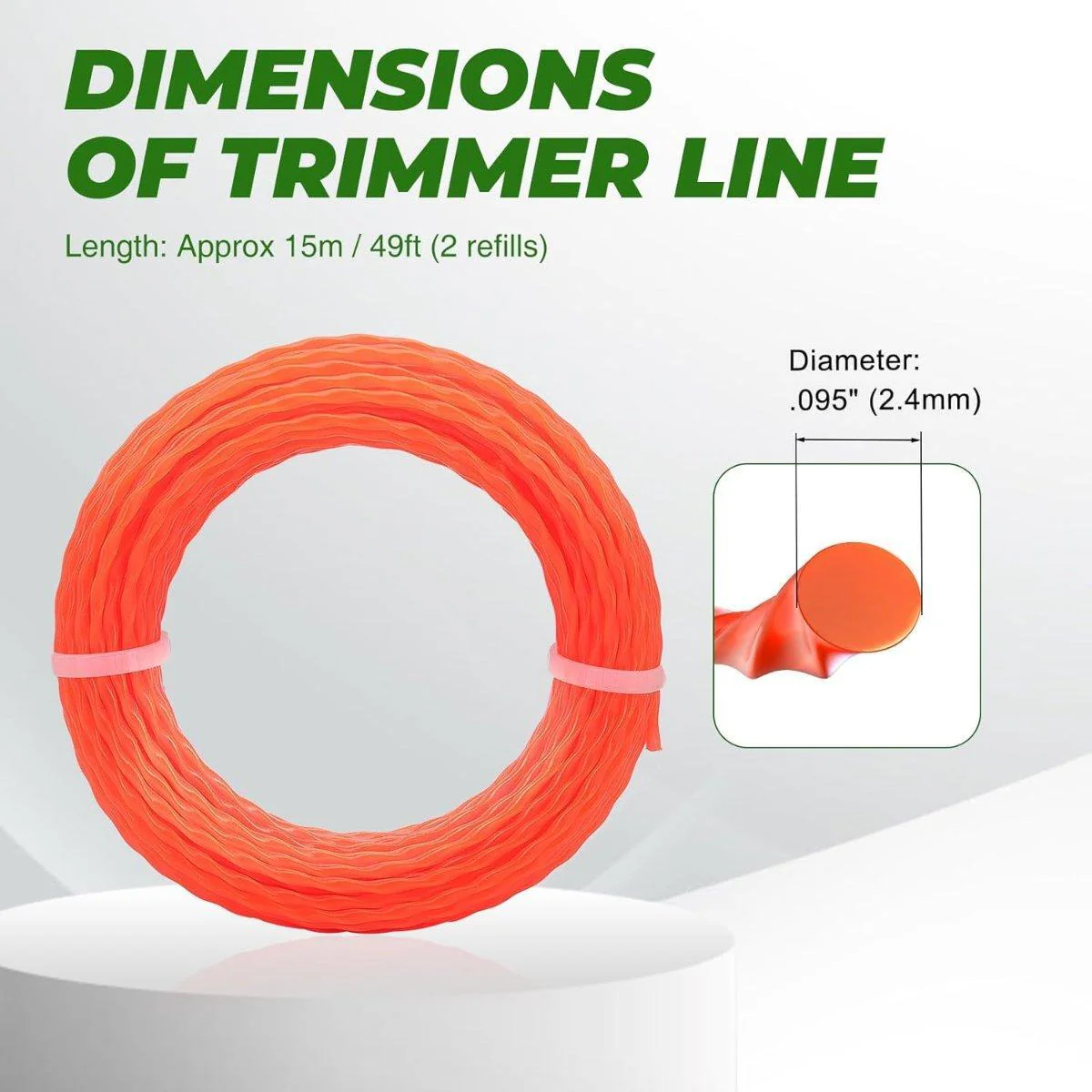 Hipa .095 inch x 15 Meter 2.4mm Commercial Round Twist String Trimmer Line for Stihl Echo Husqvarna Poulan Craftsman Grass Weed eater - Image 3
