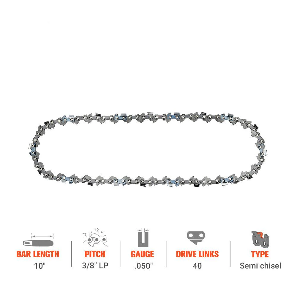 Hipa 10 Inch Chain 3/8 LP .050 40 DL For Sun Joe Swj803e Oregon S40 Worx WG309 Remington RM1015PS RM1025P RM1025SPS Pole Saw Chainsaw - Image 2