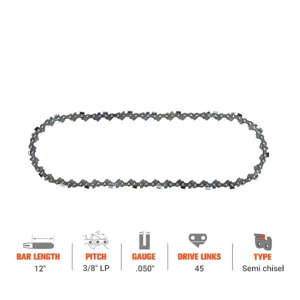 Hipa 12 Inch Chain 3/8 LP .050 45 DL For S45 JonCutter PP G2500 Remington EL-1 RM4040 107709-01 075703L Electric Chainsaw Echo CS271T - Image 4