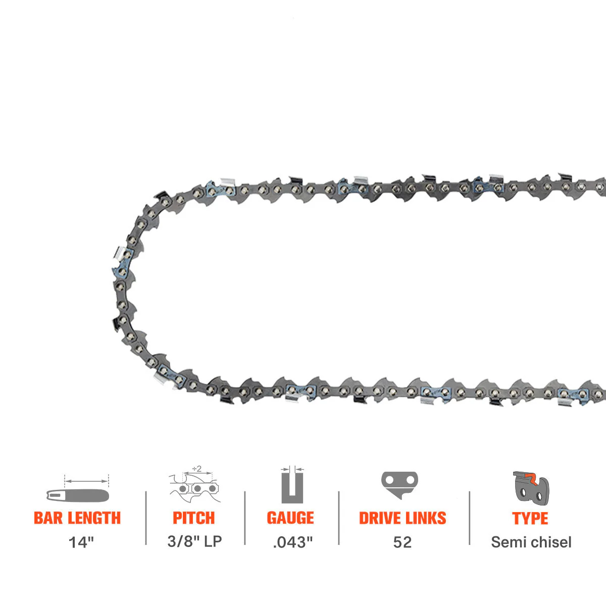 Hipa 14 Inch Low Kickback Chain 3/8 LP .043 52 DL for S52 Worx WG384 Husqvarna H38-52 120i 136Li 436Li EGO CS1401 CS1400 RYOBI RY40502 Chainsaw - Image 4