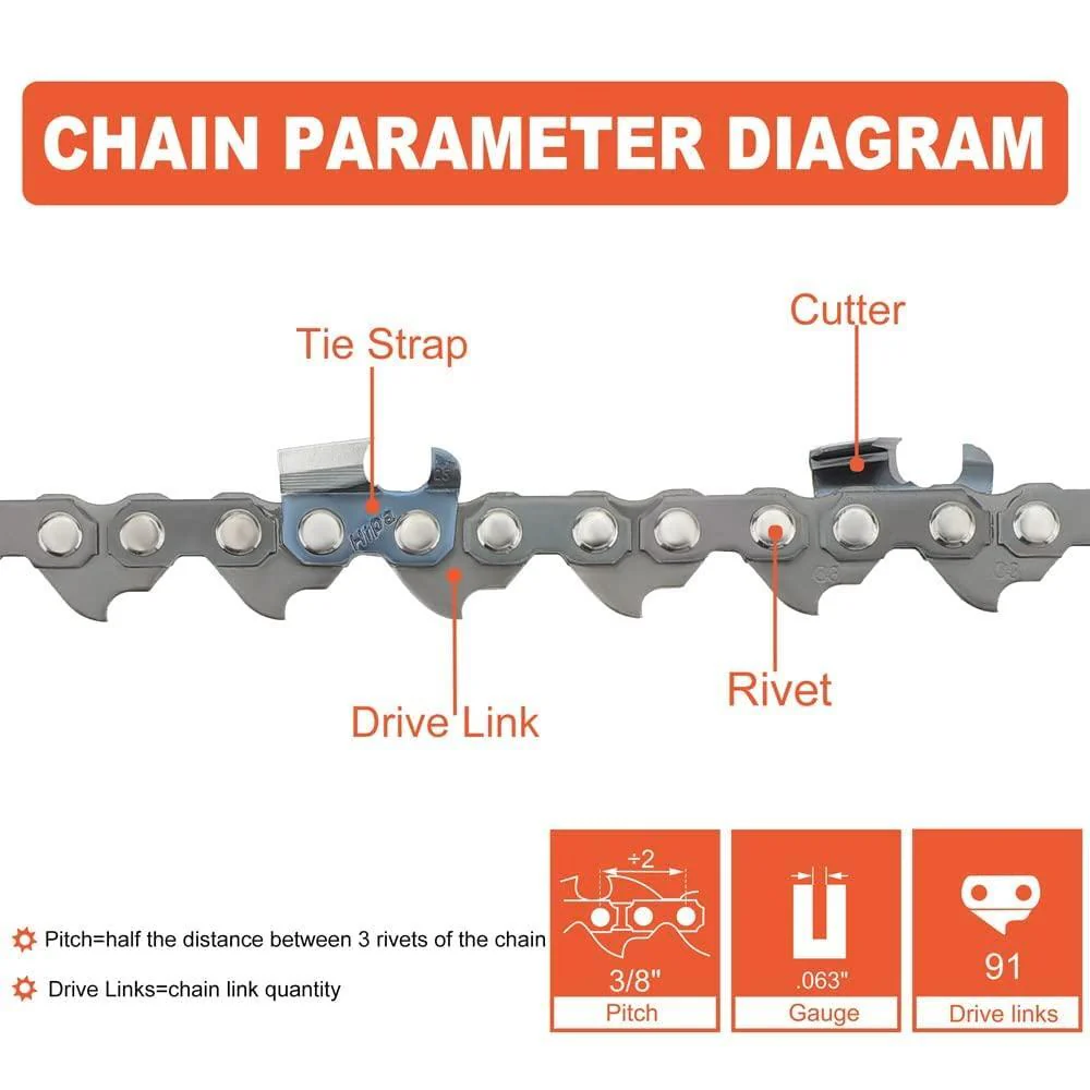 Hipa 28 Inch Full Skip Chain 3/8 Picth .063 Gauge 91 DL For Stihl MS660 MS661 MS461 MS460 MS440 MS391 MS390 Magnum 038 044 046 Chainsaw - Image 7