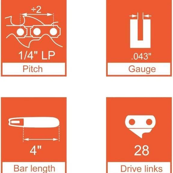 Hipa 4 Inch Chain 1/4 Mini-pitch .043 Gauge 28 DL for Stihl GTA 26 Replace Blade Pruner Hand Held 4-inch Bar Mini Cordless Electric Saw (Pack of 4) - Image 2