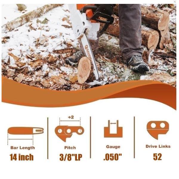Hipa Chainsaw Chain for 14 Inch (35cm) Bar, 52 Drive Links, 3/8 LP Pitch .050  Gauge, Low-Kickback fits for Husqvarna, McCulloch, Makita, Oregon & More (91P052X3) - Image 3