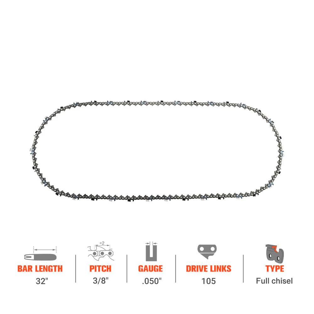 Hipa Full Skip Chain 3/8" .050" 105 DL 32 Inch For Husqvarna 372XP 395XP 572XP Echo CS-600P CS-620P Jonsered 670 Stihl MS660 066 MS460 Poulan Chainsaw - Image 2