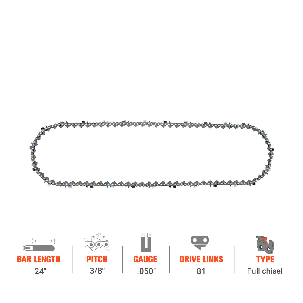 Hipa Full Skip Chain 3/8" .050" 81 DL 24 Inch For Jonsered CS2255 CS2260 CS2238S CS2050 Turbo Red Max G621AVS G620AVS Poulan 3400 3800 4200 4400 4900 8500 Chainsaw - Image 2