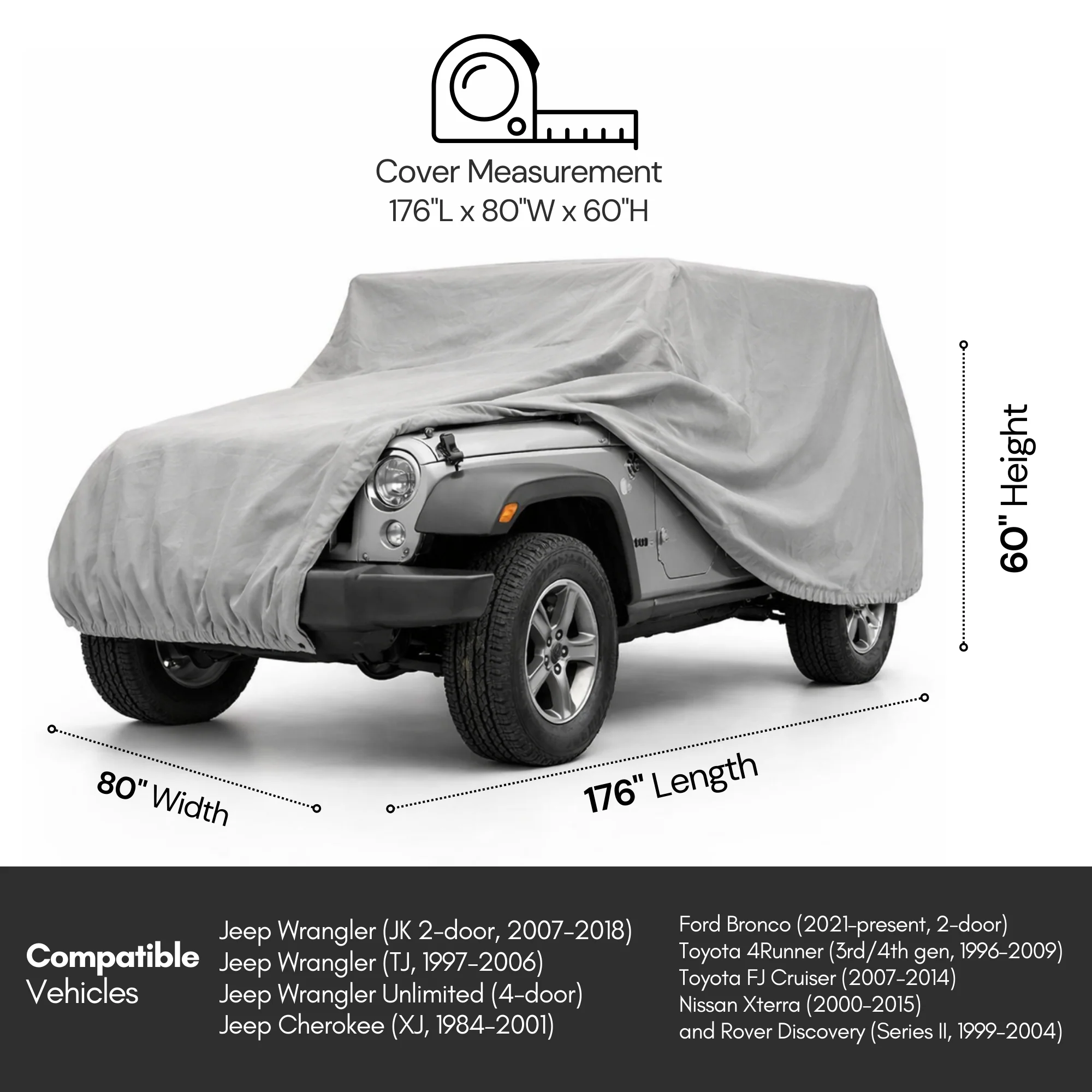 Jeep Cover fits 2007-2022 Jeep Wrangler 4 doors Unlimited Poly 200 in Grey - Image 4