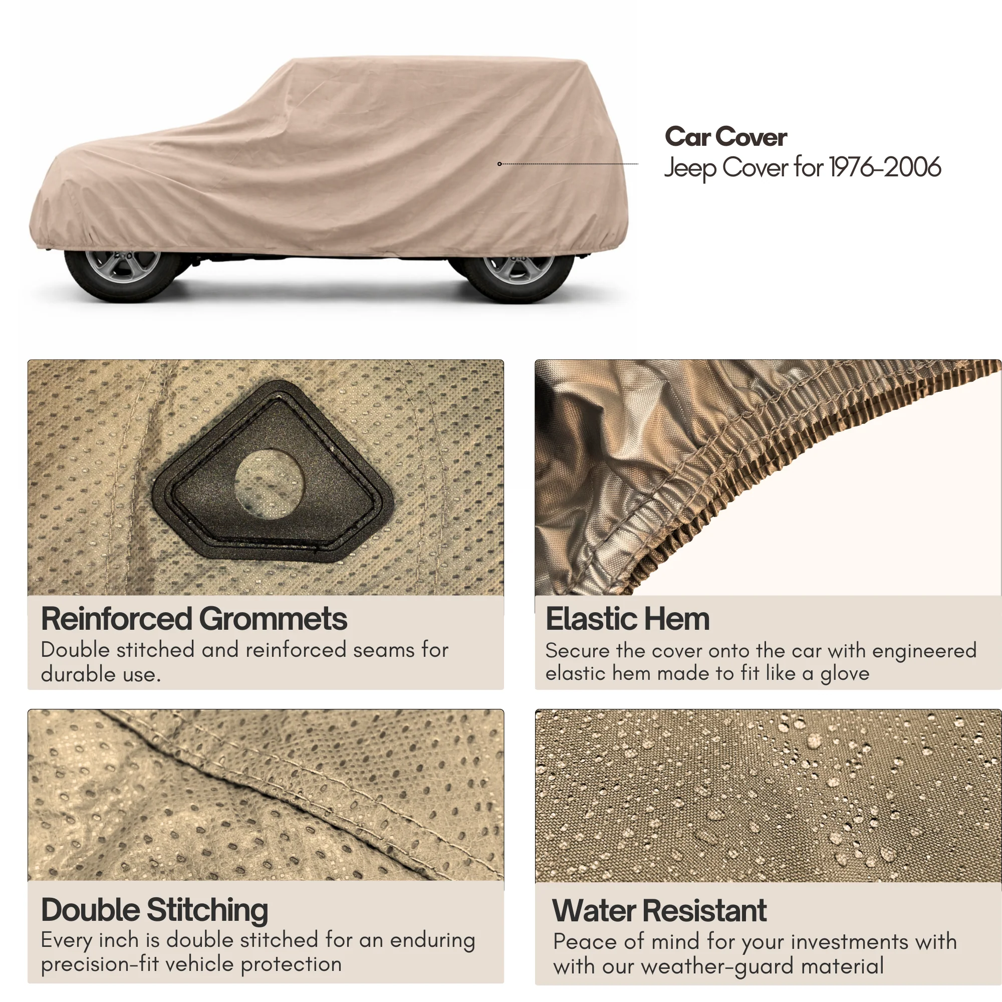 Jeep Cover for 1976–2006 – Water Resistant Taupe - Image 2