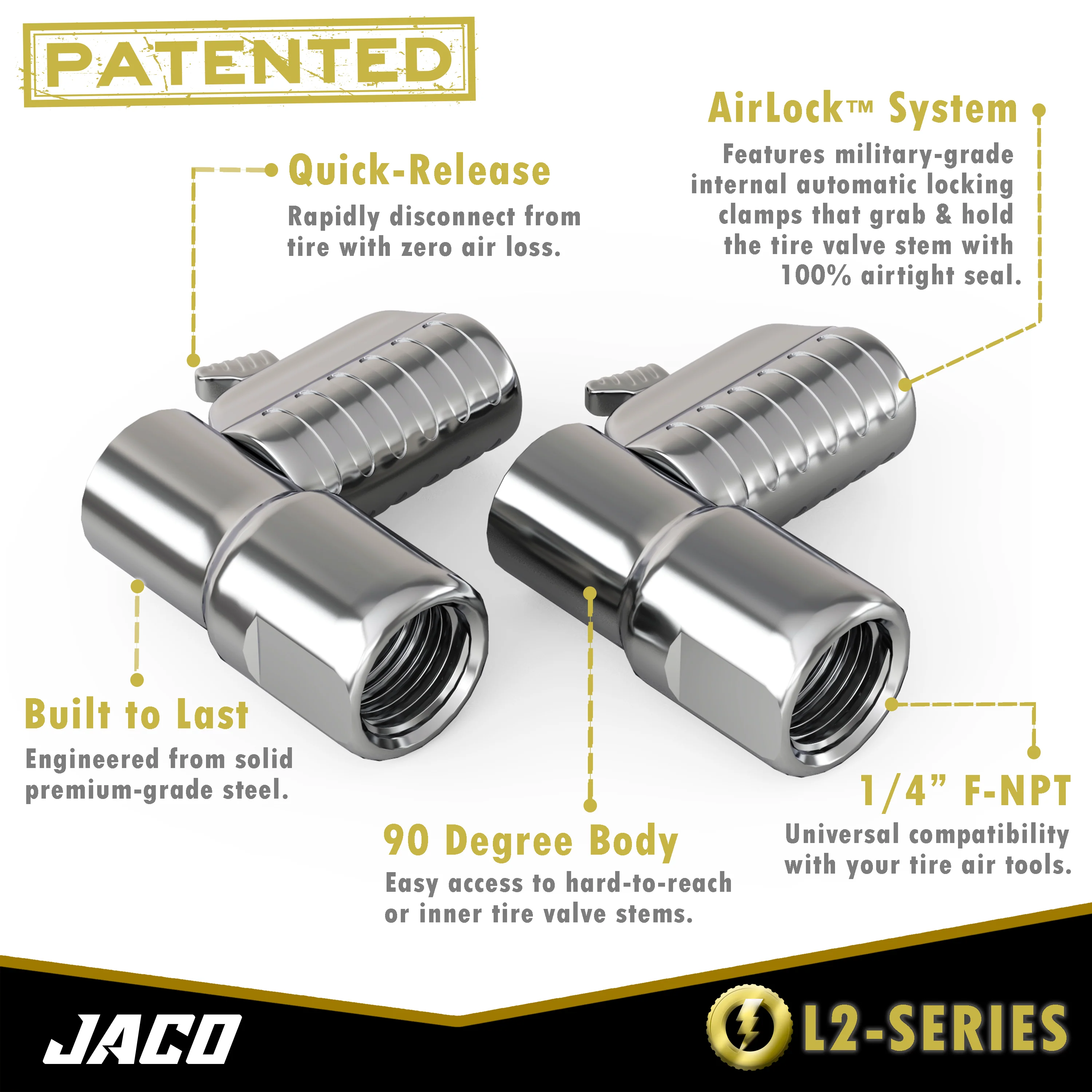 Lightning™ L2-Series Tire Air Chuck | Open Flow, 1/4" F-NPT (2 Pack) - Image 2