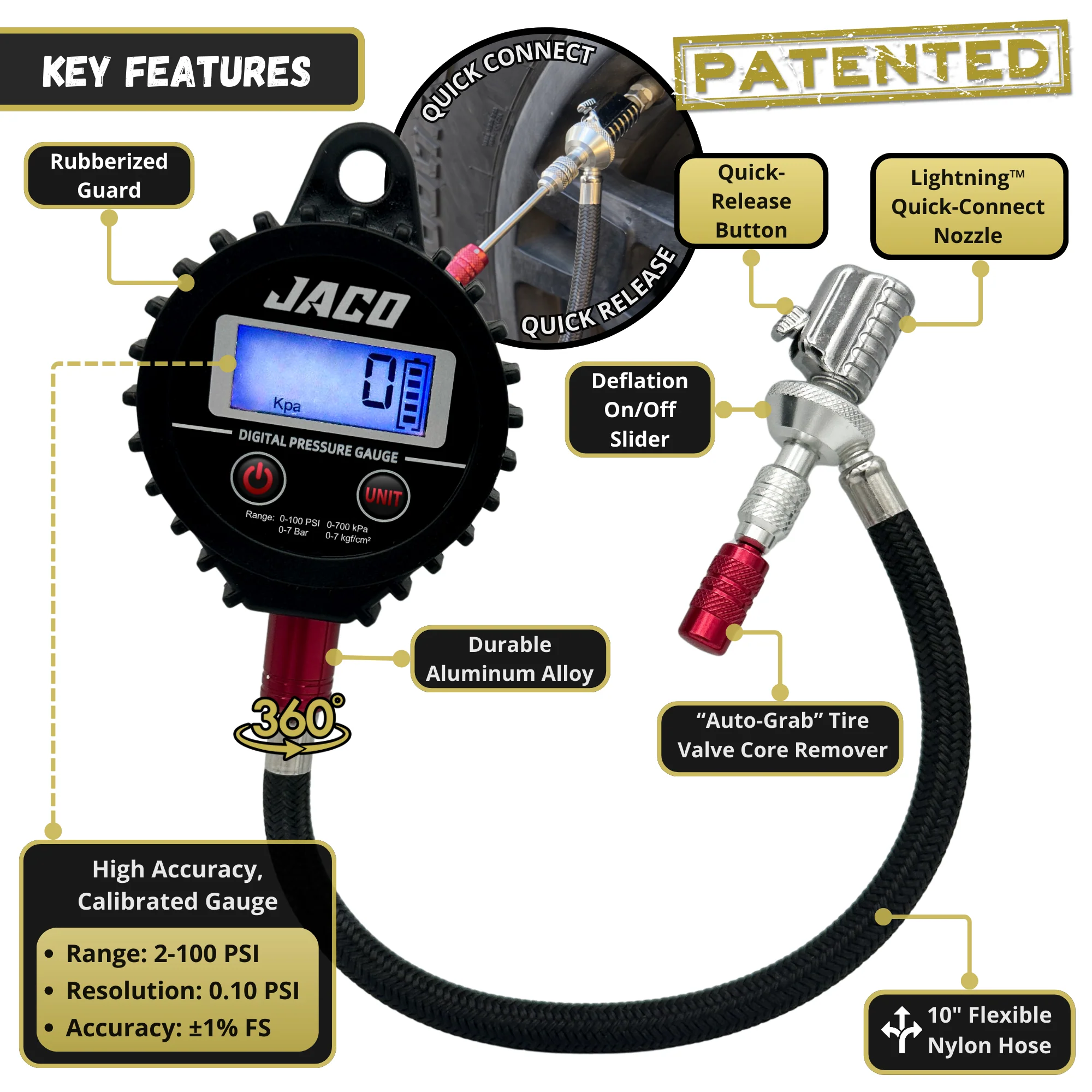 Lightning™ RX4 Digital Tire Deflator with Gauge | Quick-Connect Rapid Air Down Tool for Off Road 4x4 - Image 2
