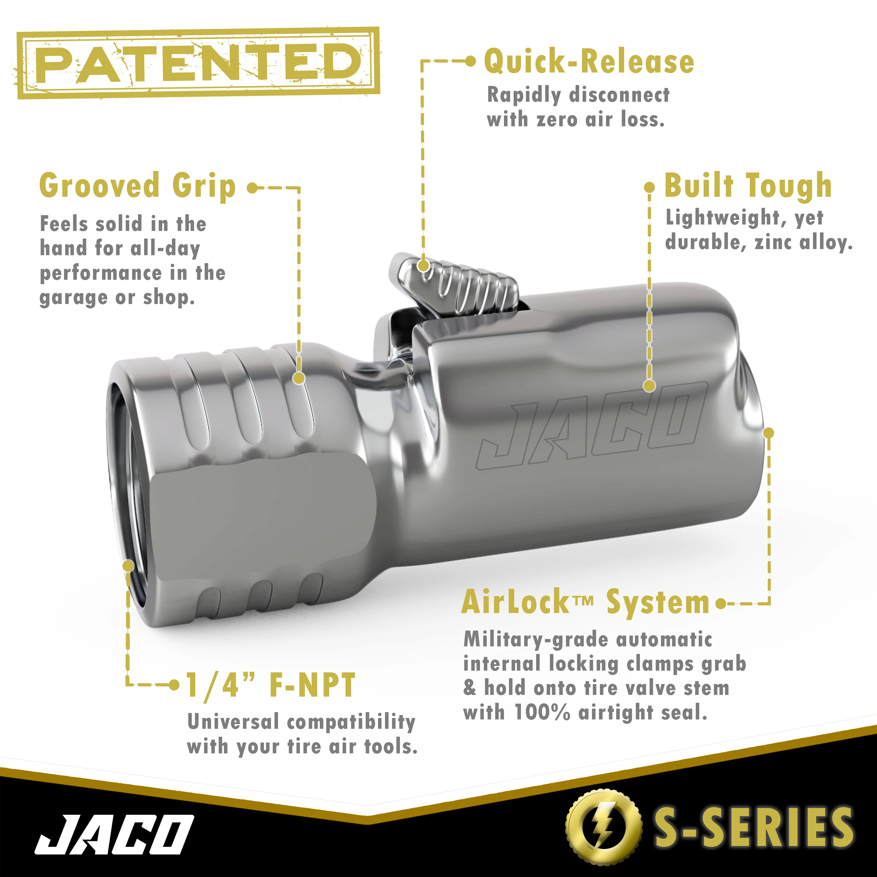 Lightning™ S-Series Tire Air Chuck | Open Flow, 1/4" F-NPT (2 Pack) - Image 2