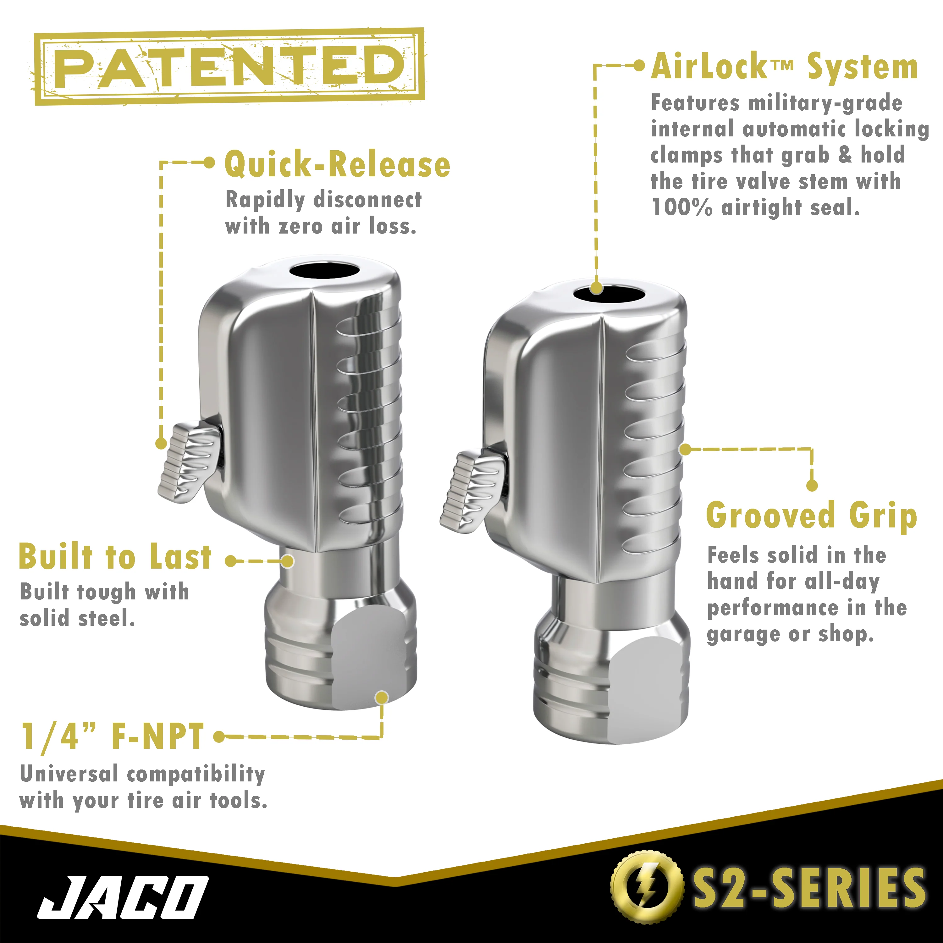Lightning™ S2-Series Tire Air Chuck | Open Flow, 1/4" F-NPT (2 Pack) - Image 2