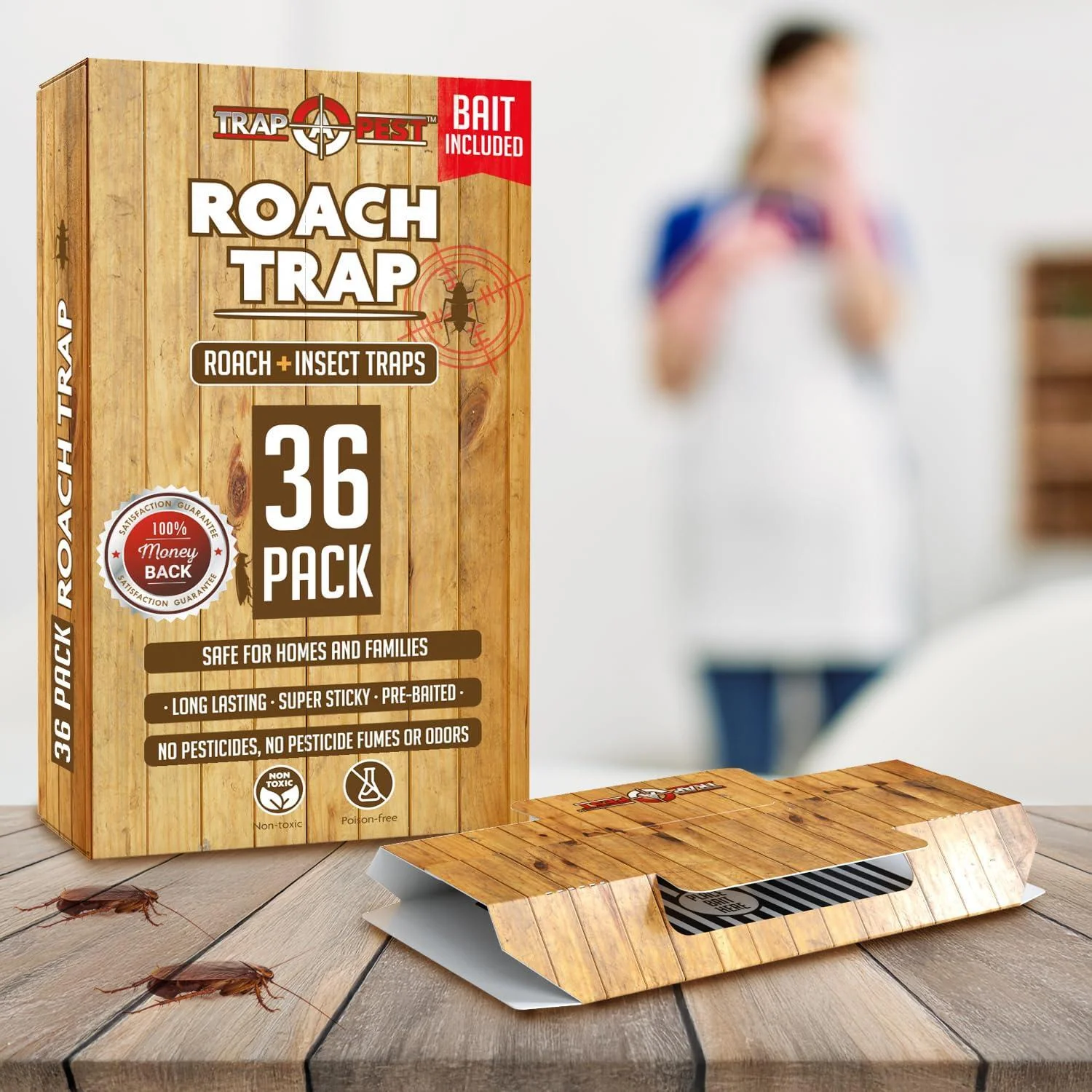 Roach Traps Indoor Sticky (18 Pack) - Glue Traps for Roaches Bug Traps with Roach Bait Traps - Long Lasting Non-Toxic Children and Pet Friendly - Trap a Pest - Image 10