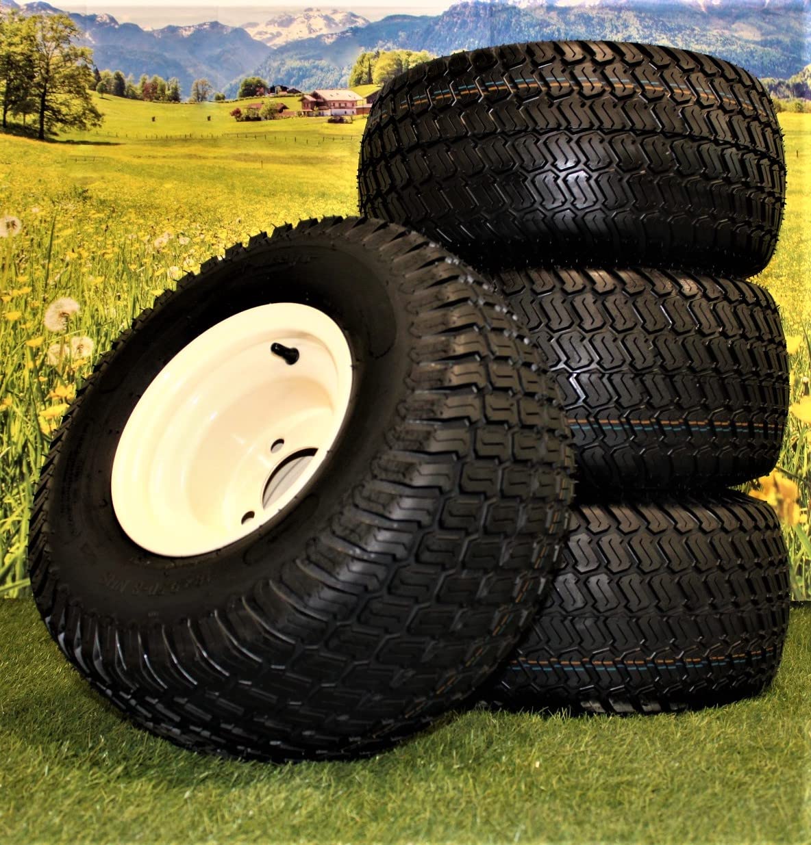 (Set of 4) Beige/Tan Steel Wheels with 18x9.50-8 4 Ply Turf Tires for Golf Cart and Lawn and Garden Equipment - Image 2