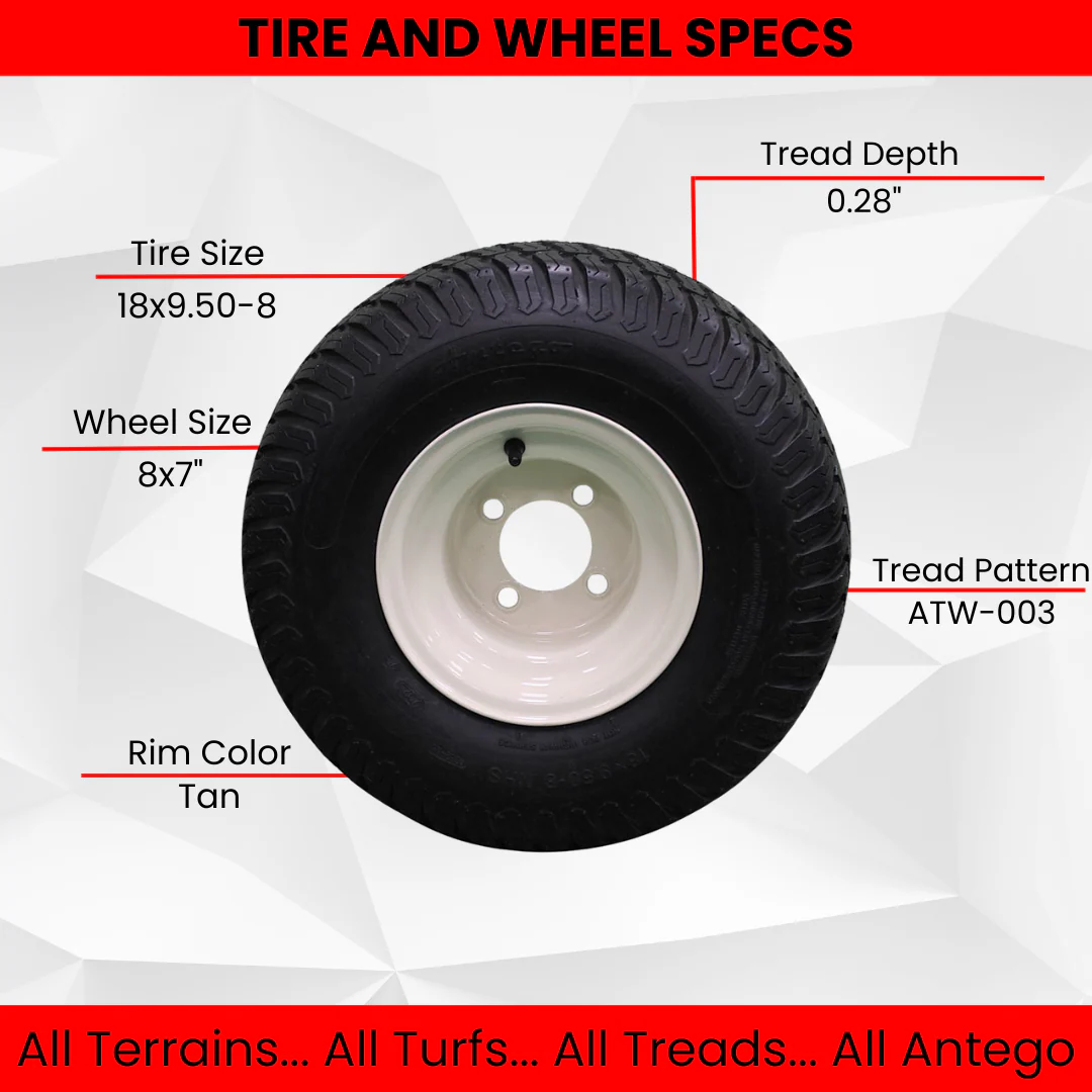 (Set of 4) Beige/Tan Steel Wheels with 18x9.50-8 4 Ply Turf Tires for Golf Cart and Lawn and Garden Equipment - Image 4