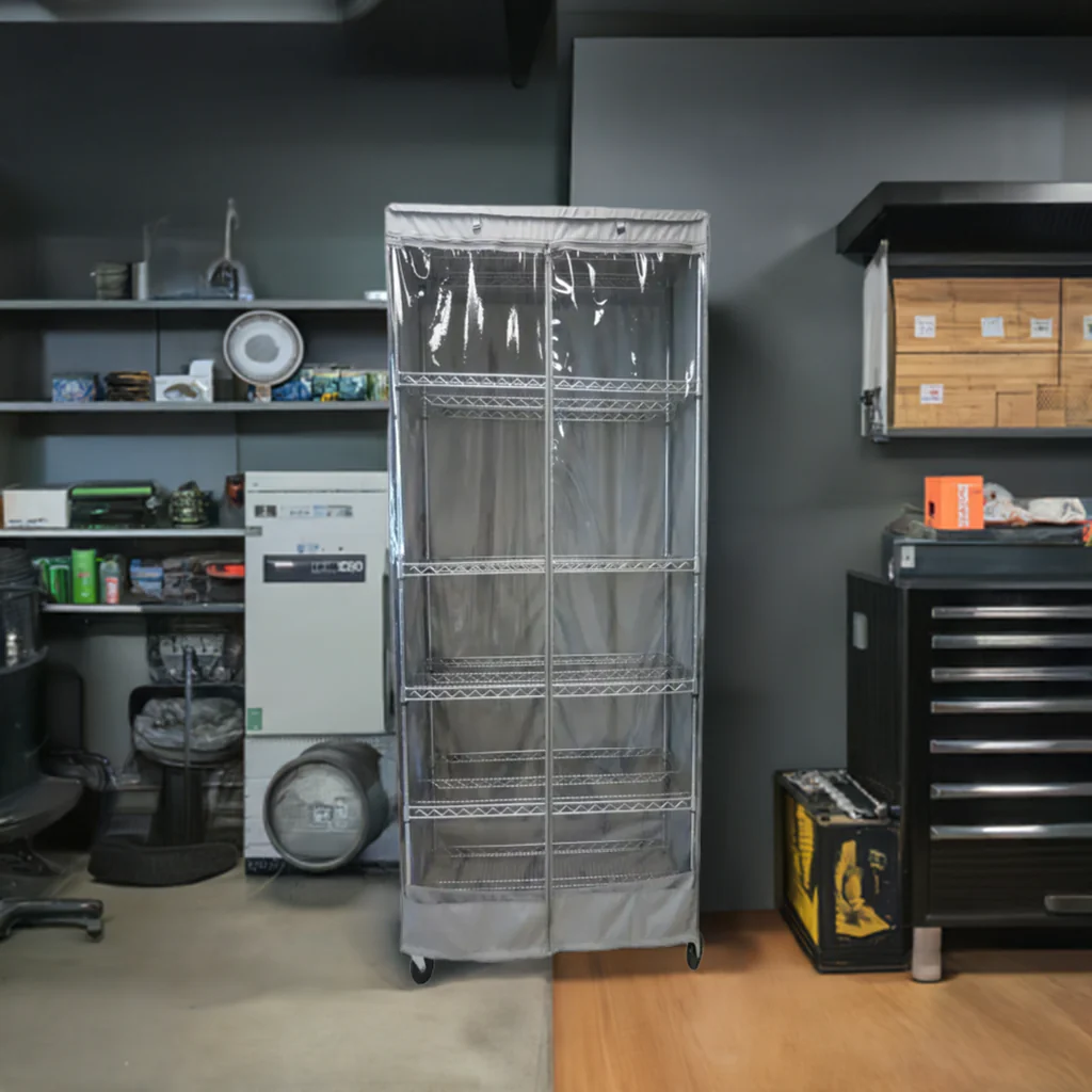 Storage Shelving Unit Cover, fits racks 24"W x 18"D x 72"H one side see through panel in Grey - Image 2