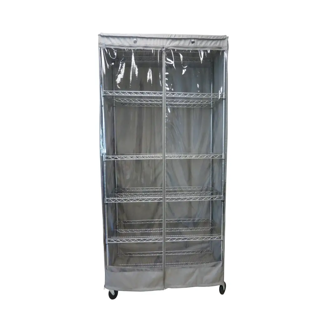 Storage Shelving Unit Cover, fits racks 30"W x 14"D x 60"H one side see through panel in Grey