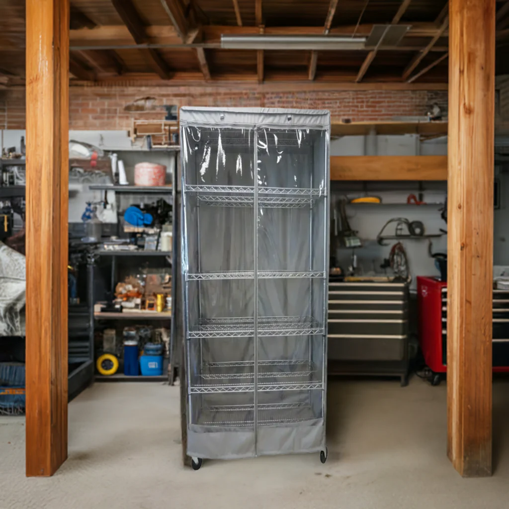 Storage Shelving Unit Cover, fits racks 30"W x 14"D x 60"H one side see through panel in Grey - Image 9