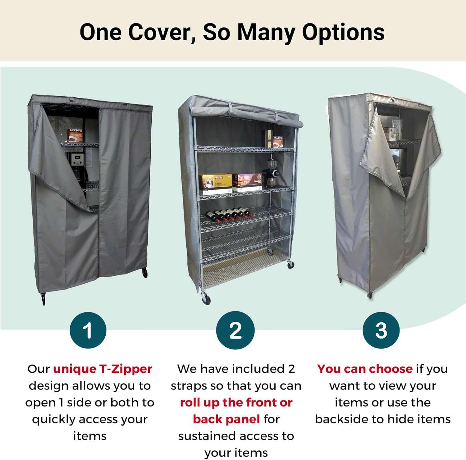 Storage Shelving Unit Cover, fits racks 30"W x 14"D x 62"H in Grey - Image 5