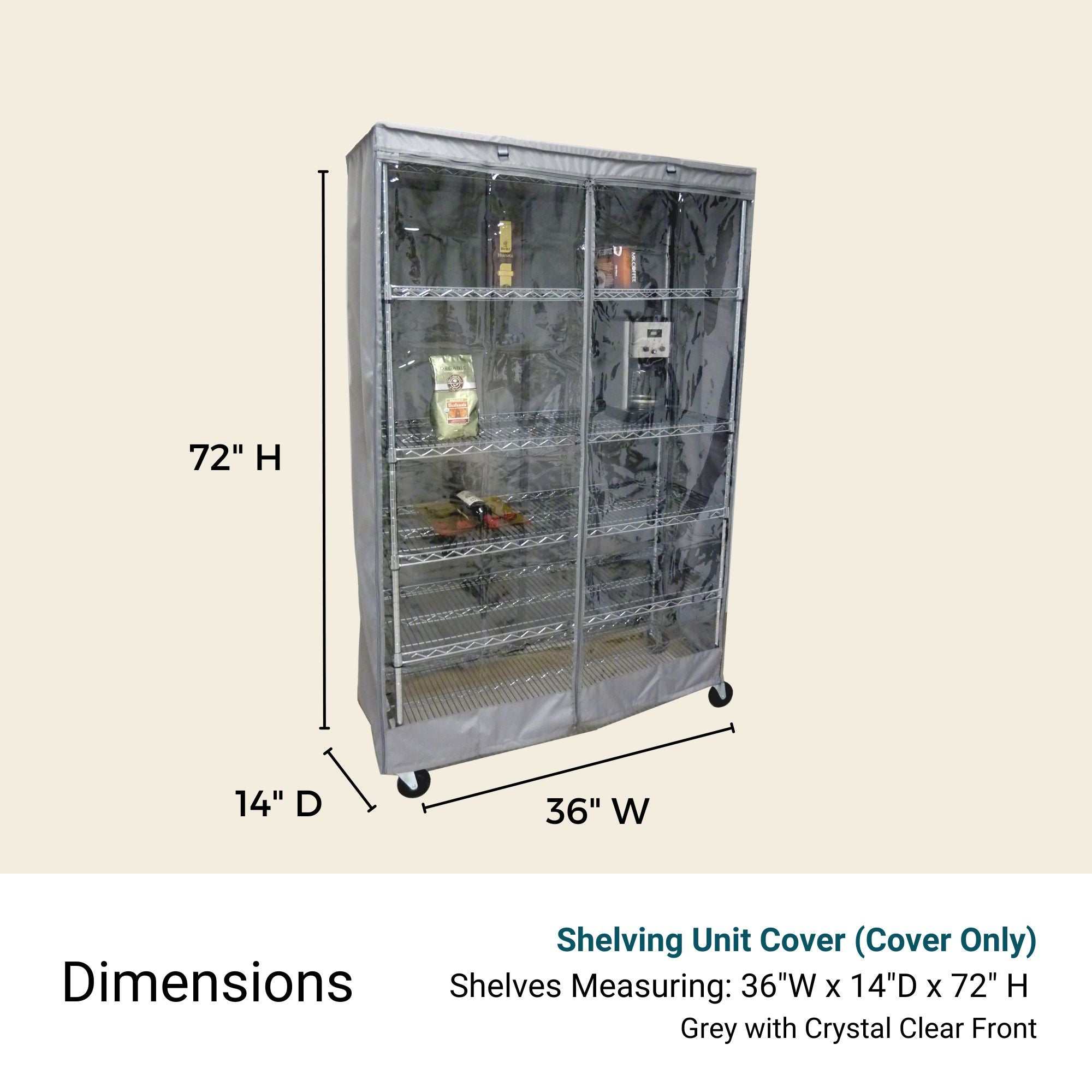 Storage Shelving Unit Cover, fits racks 36"W x 14"D x 72"H one side see through panel in Grey - Image 2
