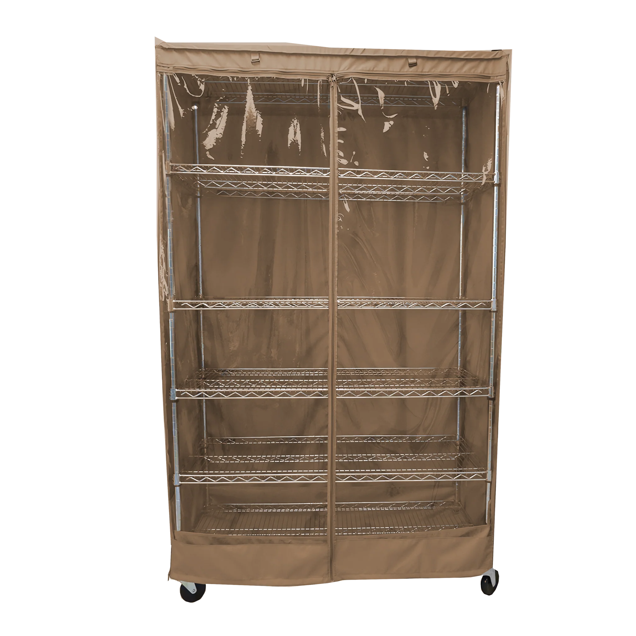 Storage Shelving Unit Cover, fits racks 36"W x 18"D x 72"H one side see through panel in Beige Khaki