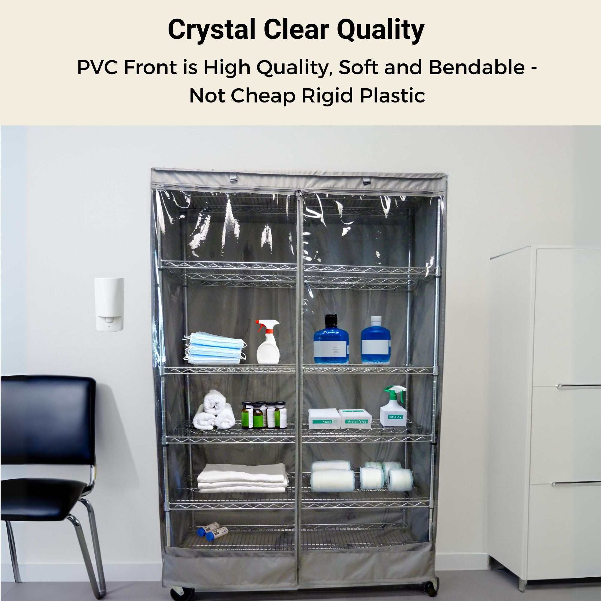 Storage Shelving Unit Cover, fits racks 36"W x 18"D x 72"H one side see through panel in Grey - Image 3