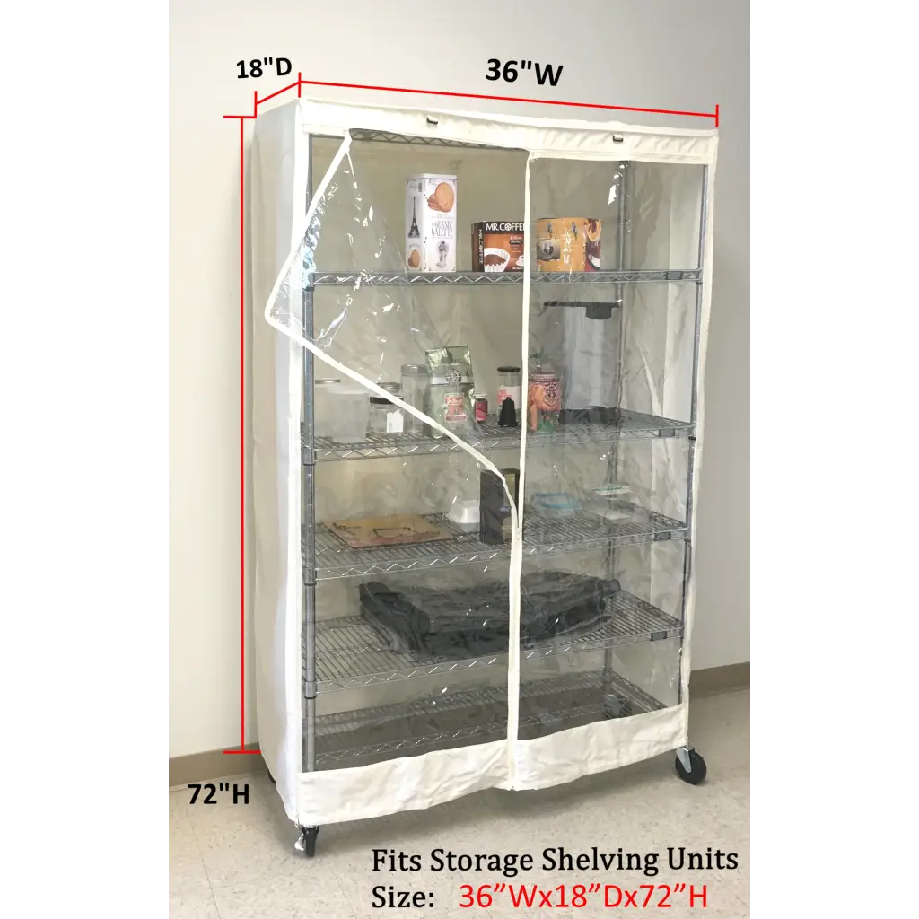 Storage Shelving Unit Cover, fits racks 36"W x 18"D x 72"H one side see through panel in Off White - Image 3