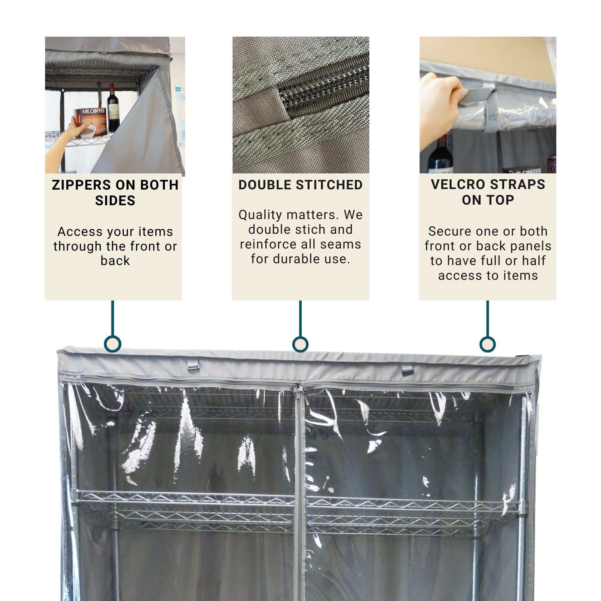Storage Shelving Unit Cover, fits racks 36"W x 24"D x 72"H one side see through panel in Grey - Image 4