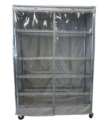 Storage Shelving Unit Cover, fits racks 48"W x 18"D x 72"H in Grey with see through PVC Panel