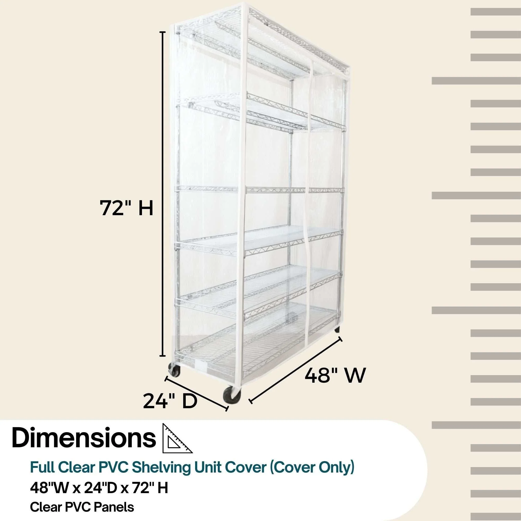 Storage Shelving Unit Cover, fits racks 48"W x 24"D x 72"H All Clear See Through PVC - Image 3