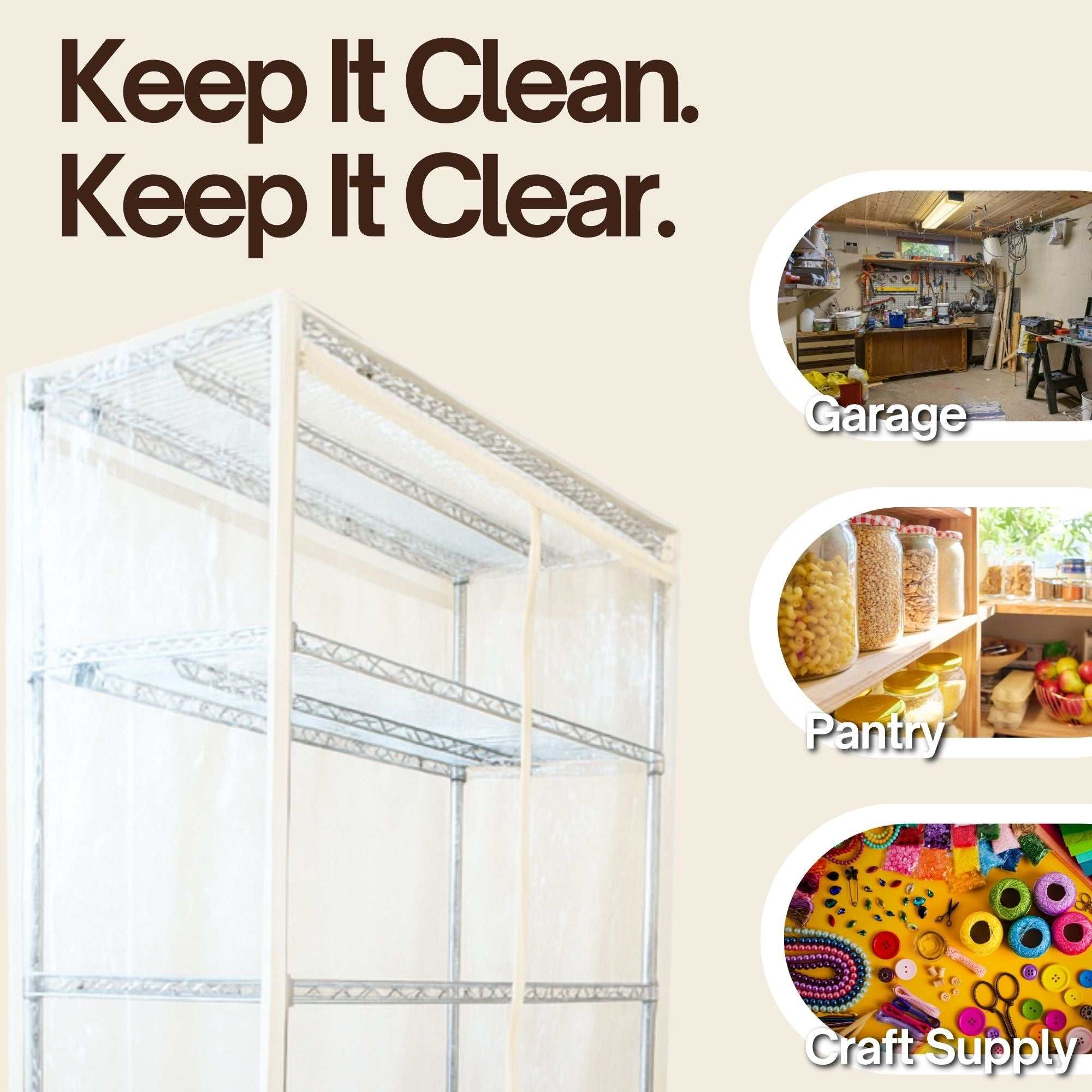 Storage Shelving Unit Cover, fits racks 48"W x 24"D x 72"H All Clear See Through PVC - Image 5