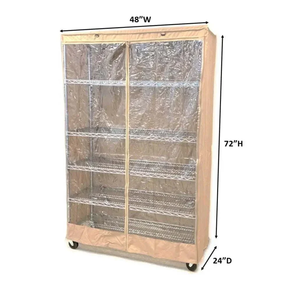 Storage Shelving Unit Cover, fits racks 48"W x 24"D x 72"H one side see through panel in Beige Khaki - Image 2