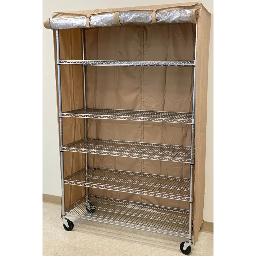 Storage Shelving Unit Cover, fits racks 48"W x 24"D x 72"H one side see through panel in Beige Khaki - Image 3