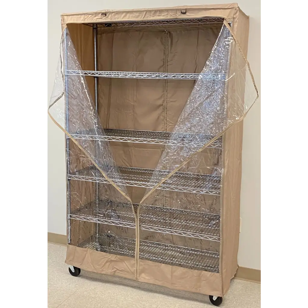 Storage Shelving Unit Cover, fits racks 48"W x 24"D x 72"H one side see through panel in Beige Khaki - Image 4