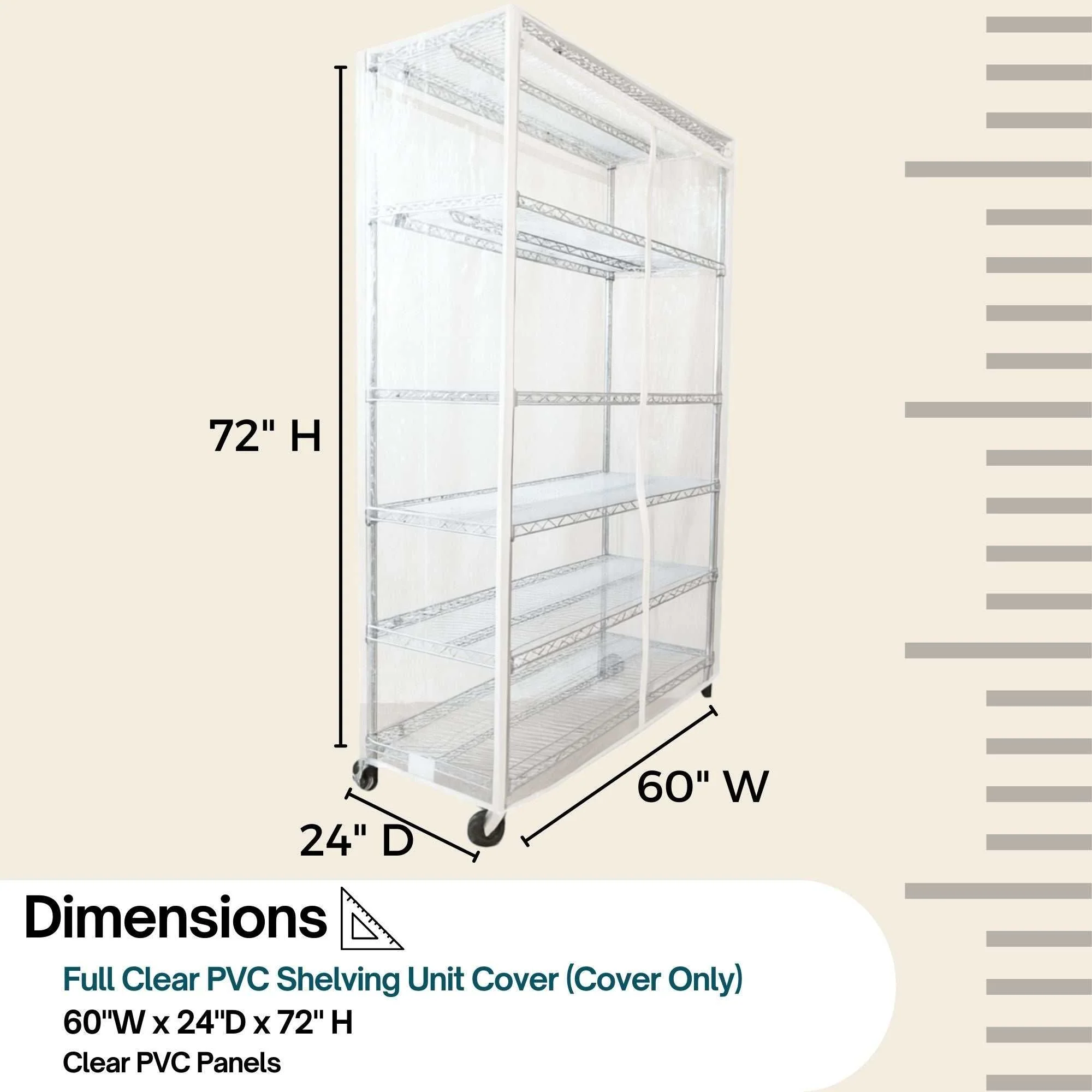 Storage Shelving Unit Cover, fits racks 60" W x 24 D x 72 H All Clear PVC - Image 3