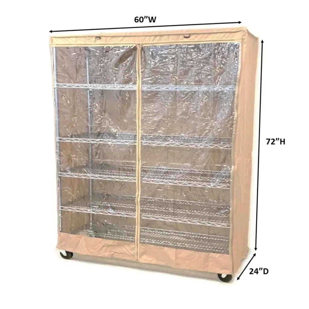 Storage Shelving Unit Cover, fits racks 60"W x 24"D x 72"H one side see through panel in Beige Khaki - Image 2